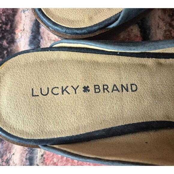 Lucky Brand Margrete Leather Mule Slide Light Gray Size 8.5 M Slip On Block Heal - Picture 9 of 10